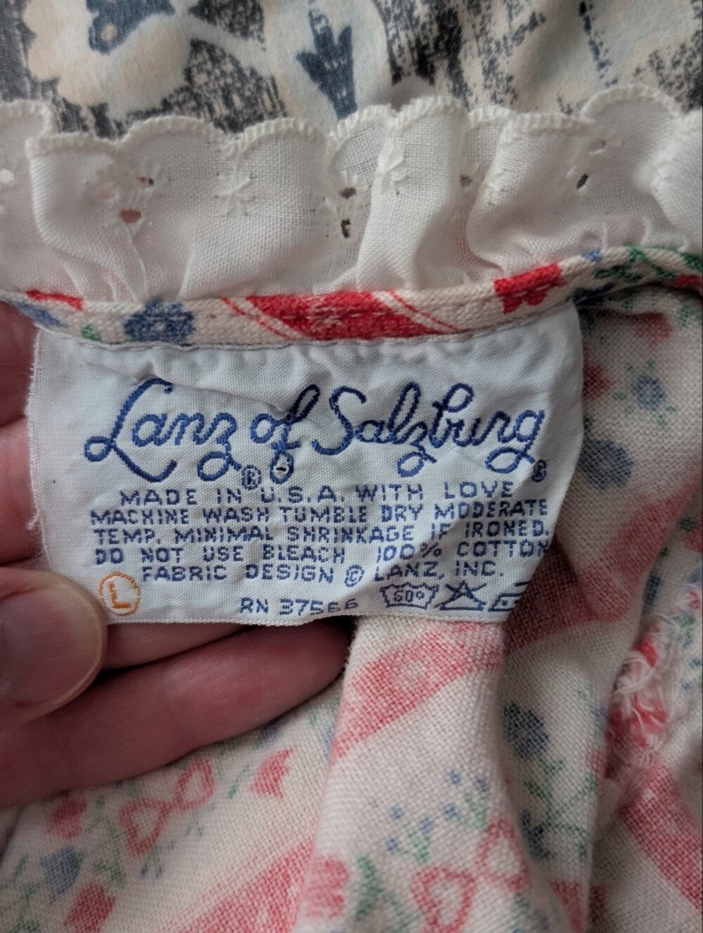 Vintage Lanz of Salzburg Cotton Flannel Maxi Nightgown Large Cottagecore Lace - Picture 5 of 5